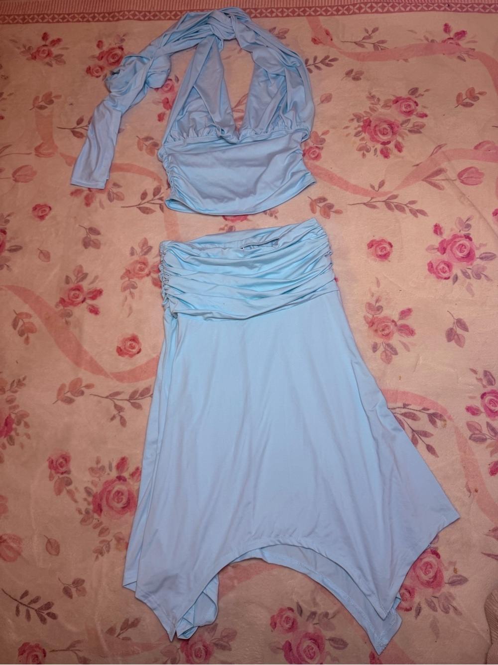 NWOT Verdusa Light Blue Women's Two-Piece Halter Top with Skirt Set